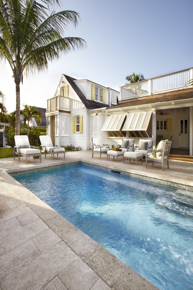 Neutral tile on an outdoor patio in a coastal beach home 